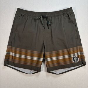 Roark Boardshorts Men's M Green‎ Stripes Unlined Pockets Guide Works Swim Shorts